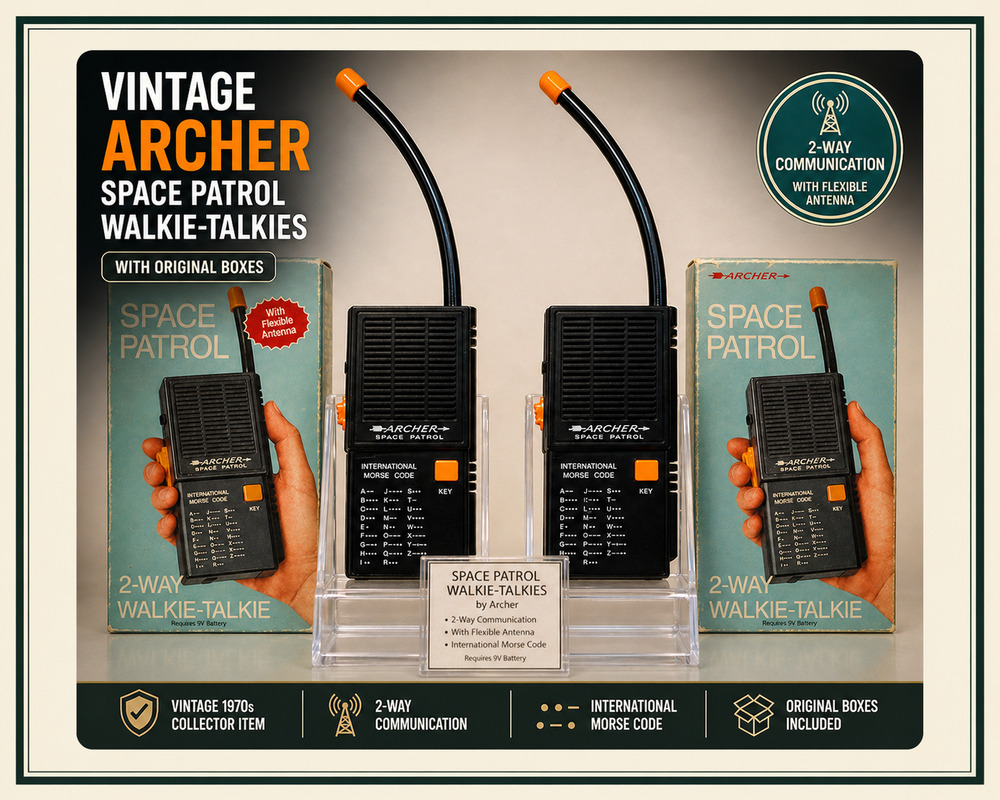 Vintage Archer Space Patrol Walkie Talkies Set of 2 NIB Tested Working Morse Cod